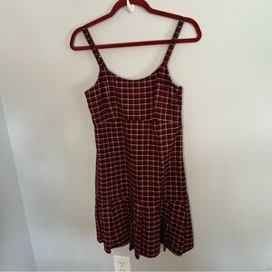Hollister Women Size Medium Red Plaid Dress Burgundy Cotton Fall